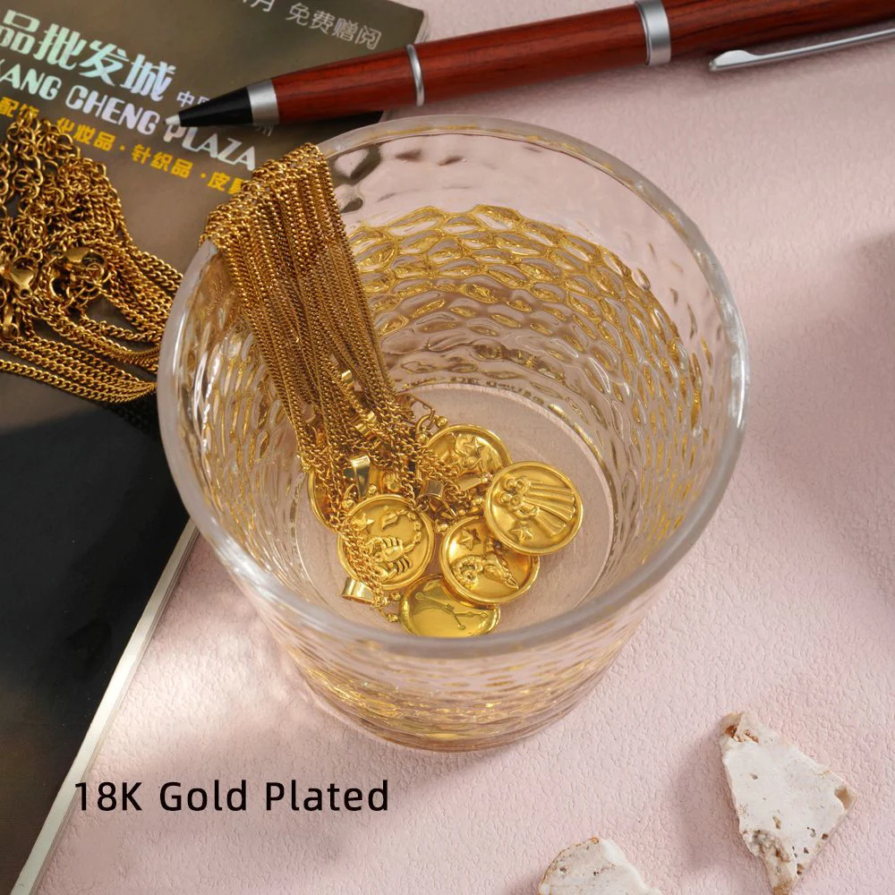 G3327 Wholesale Stainless Steel 18K Gold Plated Round Charm Horoscope Pendant Necklace Fashion Jewelry Zodiac Sign Necklaces
