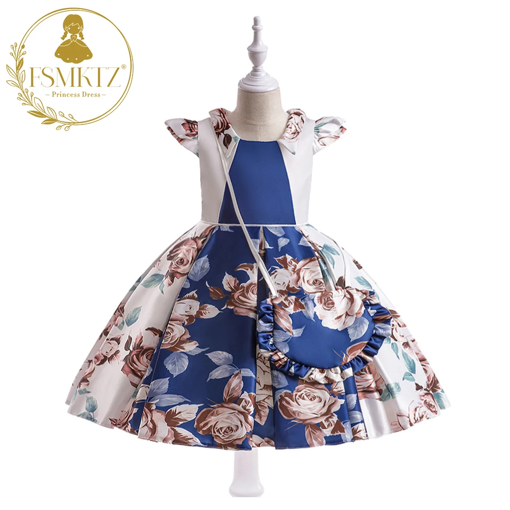 FSMKTZ Flying sleeve 9 years girls dress 5 to 6 years old kids fashion dresses for girls Printed Princess party Dress