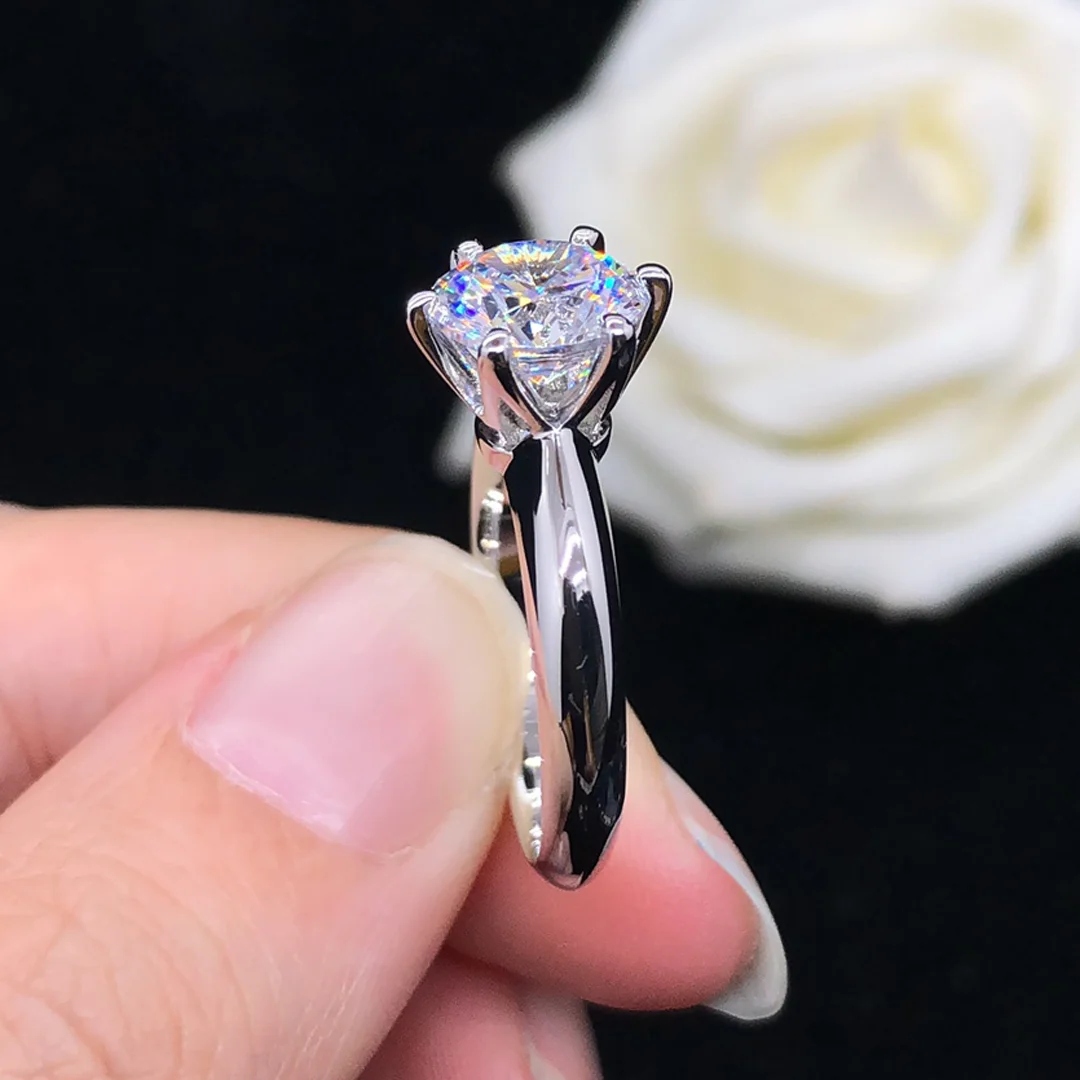 Etsy Wholesale Women Jewelry S925 Sterling Silver Gold Plated 1/2/3ct D VVS Moissanite Diamond Engagement Wedding Band Ring with GRA