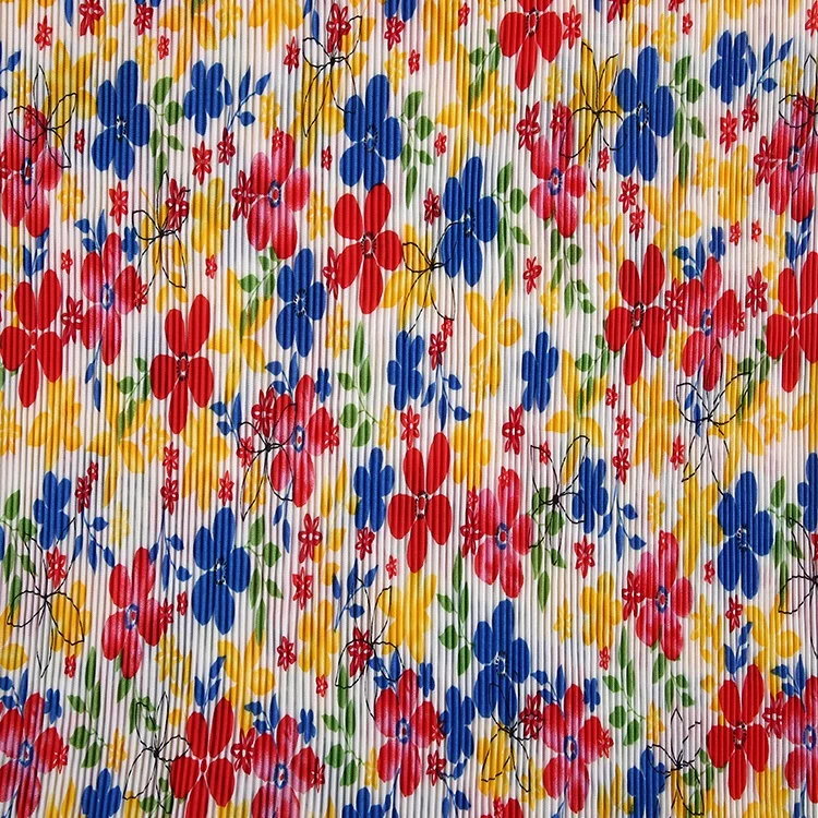 
custom floral printed chiffon pleated polyester dress fabric pleated 