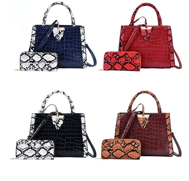 Женские сумки на плечо, искусственная кожа, кожаные кожаный мешок Et поставки 2 шт. и кнопки под змеиную кожу с тиснением под крокодиловую кожу сот на открытом воздухе