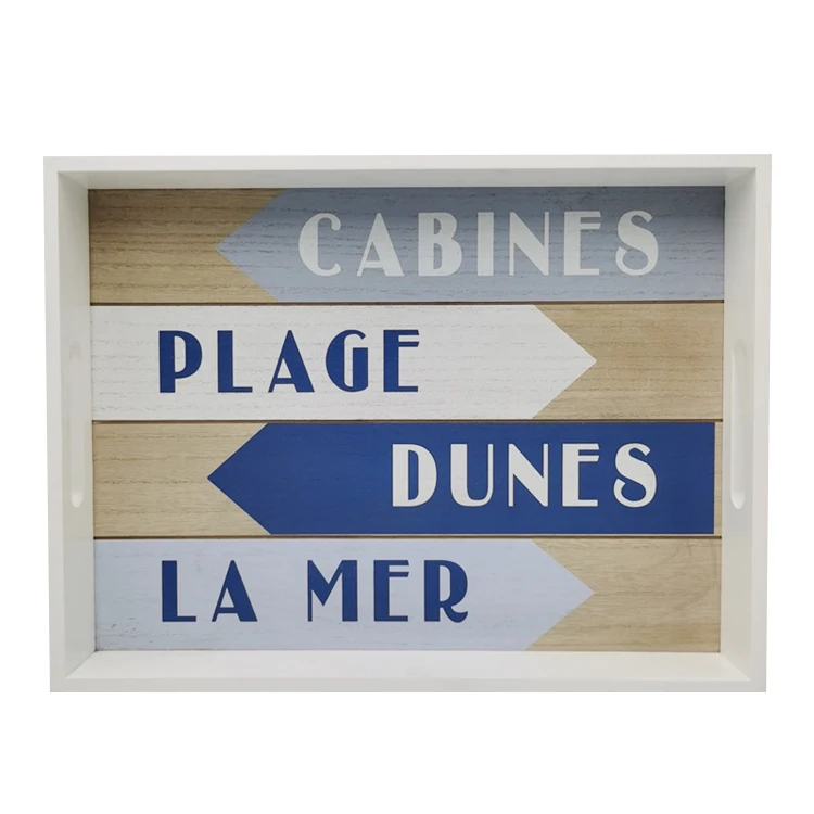 
Home hot selling custom 40*30*5 nature wood snack serving tray with handle 