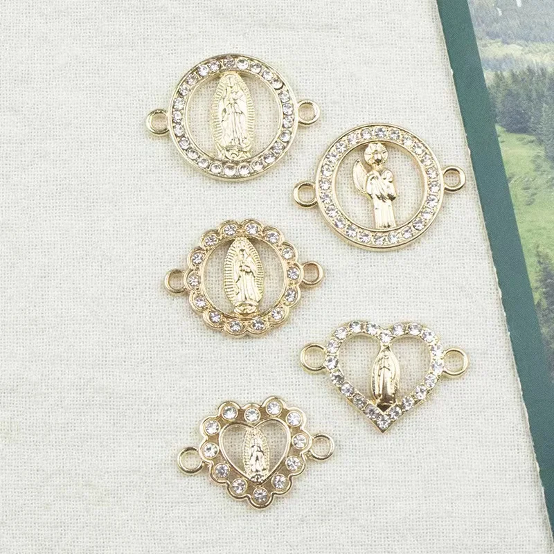 China Manufacturer Jewelry Findings Virgin Mary Connector 18k Gold Plated Cubic Zircon Accessory for Bracelets