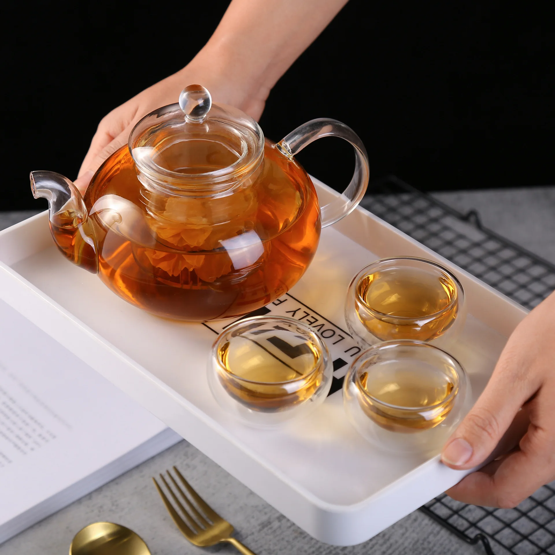 600ml 800ml Heat Resistant Transparent Clear Pyrex High Borosilicate Glass Teapot Tea Pot with Infuser and Warmer