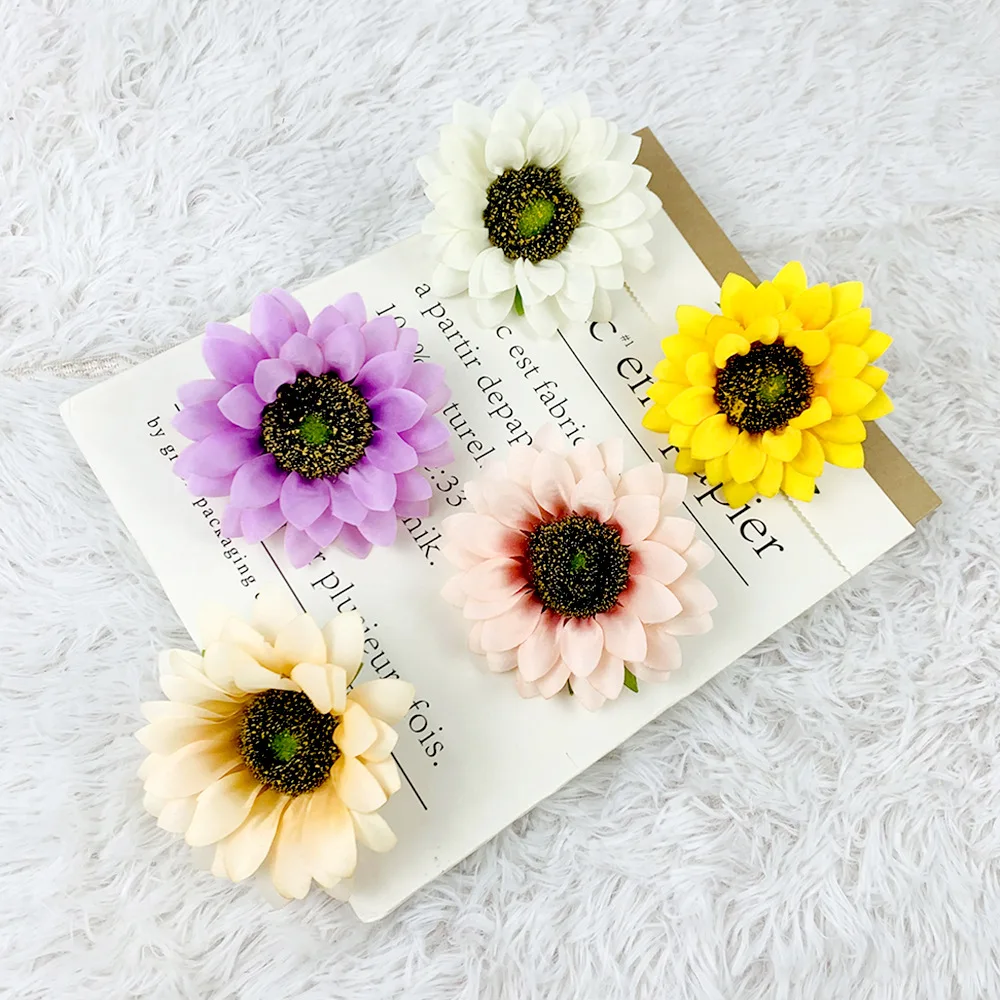12cm Artificial Sunflower Heads Wholesale Faux Silk Sunflower Head Decoration For Christmas Tree Craft Home Party Wedding Decor