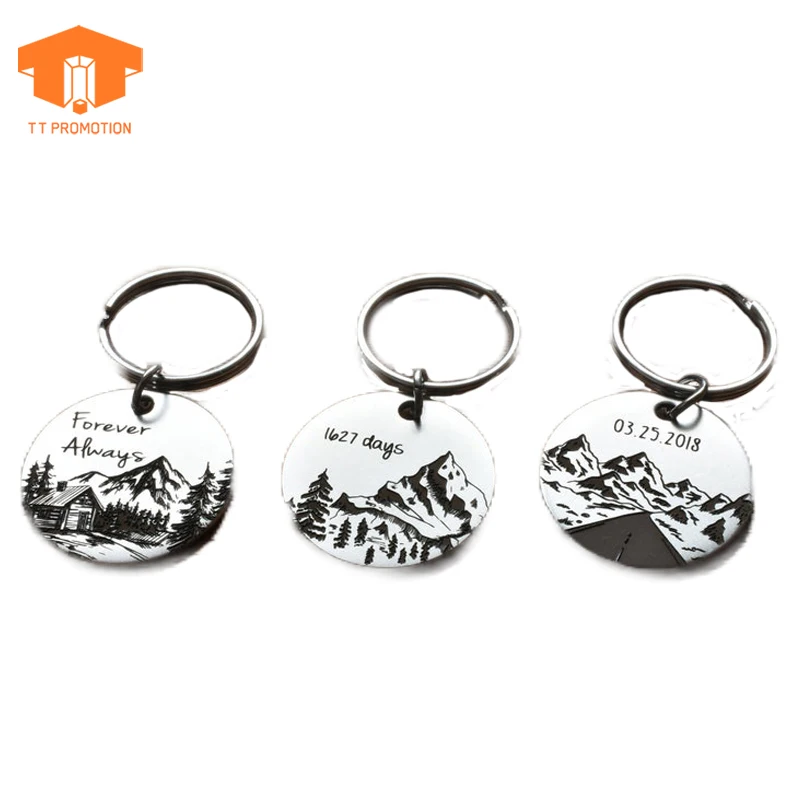Couple Customization Logo Stainless Steel Round Key Ring Retro Copper Metal Keychains Key Chain In Bulk  Customized Keychain