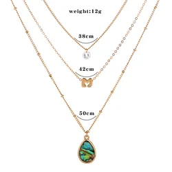 Colorful Water Drop Abalone Shell Pendant Multilayer Personalized Pendant Necklaces Accessories Jewelry Link Chain Women