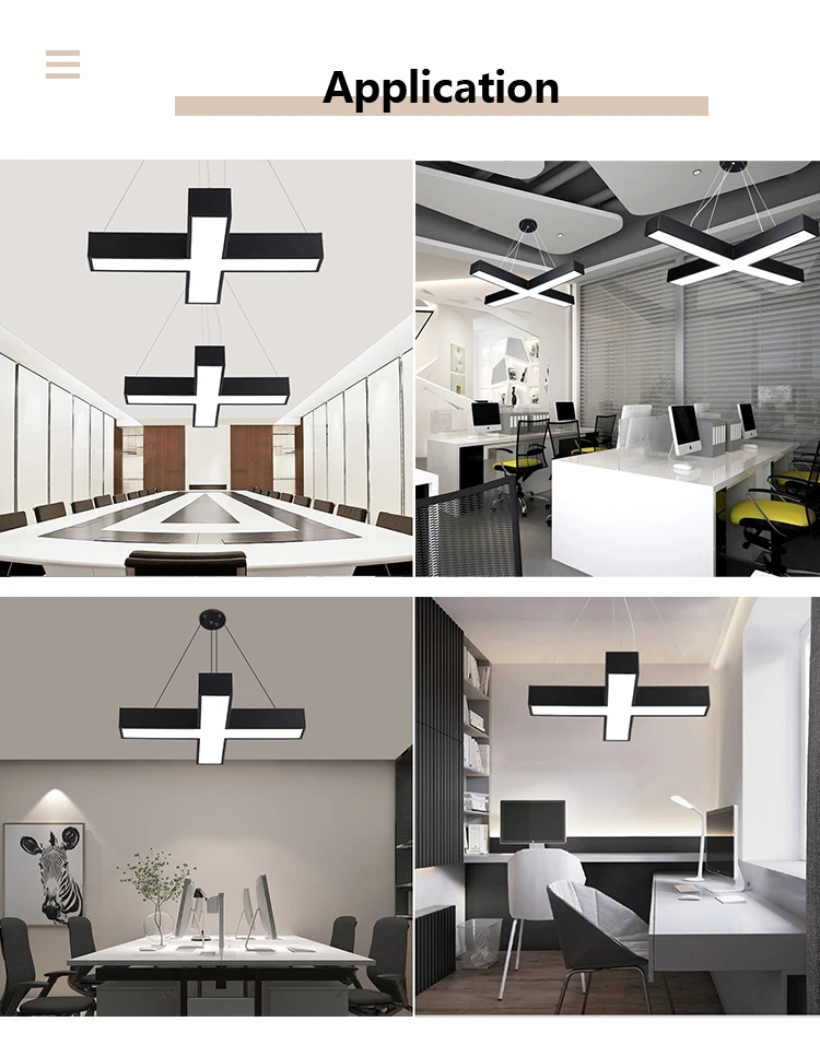 Black Ceiling Pendant Light Iron Lamp Body Acrylic Shade 36W Commercial X Shape Pendant Light For Office Fitness Club