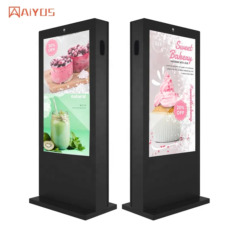 Aiyos Outdoor IP65 Waterproof 1500nits 32 43 49 50 55 65 Inch Floor Stand LCD Network AD Player Digital Kiosk
