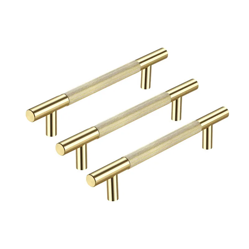 Solid Brass Furniture hardware Cabinet Pulls Knurling knurled Kitchen Door Gold Handle Drawer Knobs Bedroom T-type Handles