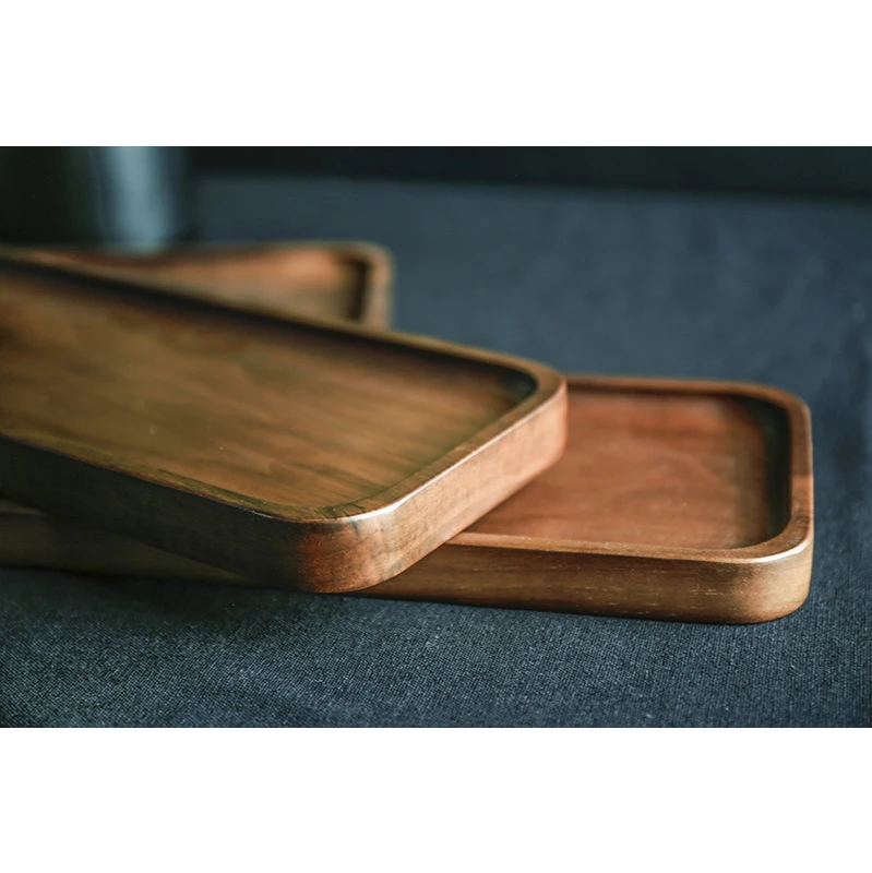 
Black Walnut Solid Wood Rectangular Tableware wooden Serving Tray plate platter Handcrafted Decorative Trays 