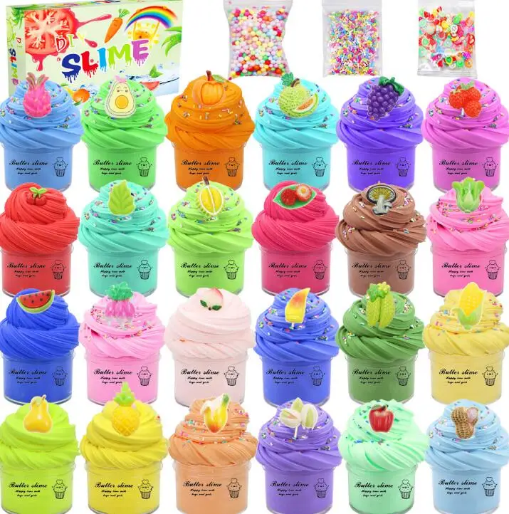 24pcs/set Button Slime Kit Hot Fashion  Crystal Clay Slime Mud Diy Slime Making Kit In Wholesale