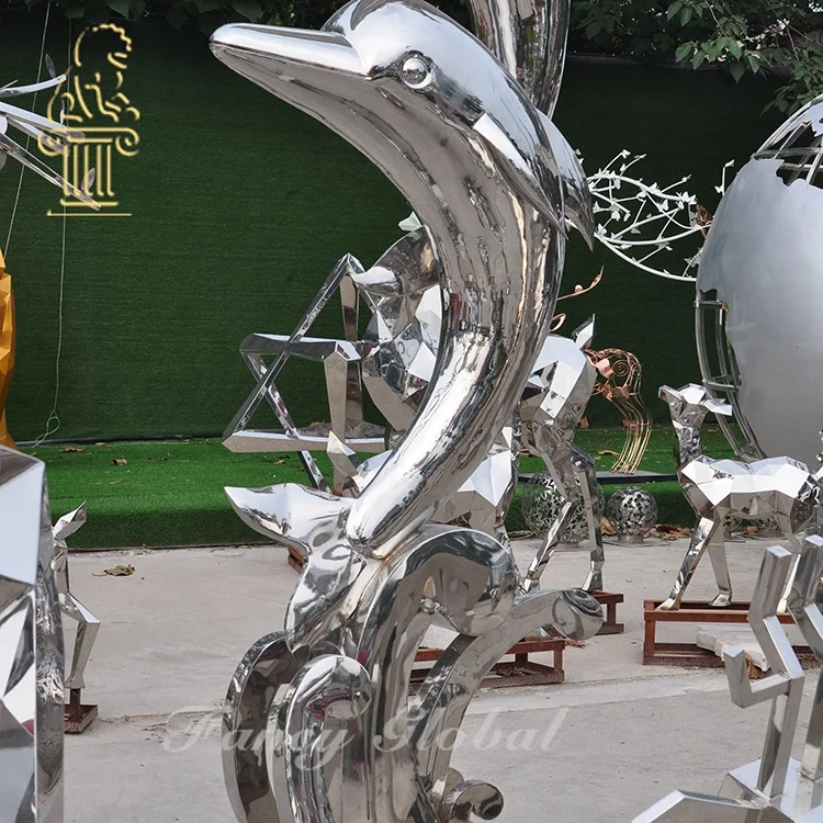 Outdoor Decoration Stainless Steel Dolphin Sculpture Metal Animal Statue