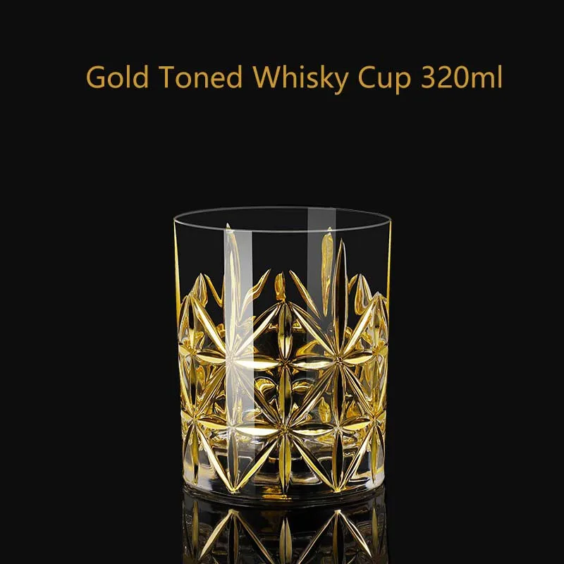 Luxury gold coated whisky glass cup Household high-end wine glass cup  European thickened crystal glass cup