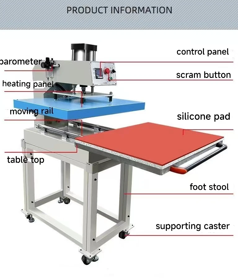 Pneumatic Heat Press Clothes Flatbed Single Station Dye Sublimation Heat Press Machine