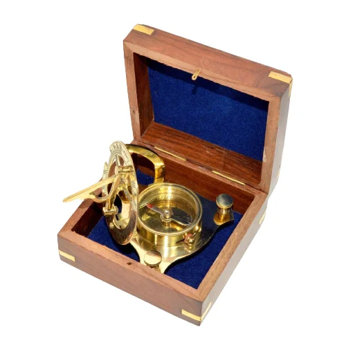 High Quality Brass Sundial Compass With Wooden Box Beautiful Home and Office Desk Decor at Factory Price
