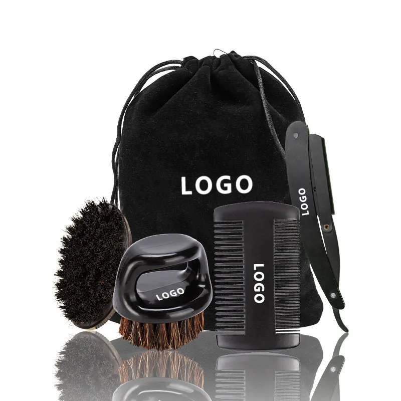 Beard Male  Mustache Scissor Kit 4 In 1 Grooming & Trimming Tool Set In Velvet Pouch Custom Logo
