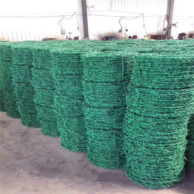 Green barbed wire 1.6mm x 50 feet 18 gauge  engraved wire PVC covered barbed wire