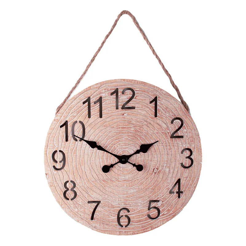 Personalized Wholesale Price Rope Hanging Silent Non Ticking Annual Ring 3D Wood Wall Clock For Home Decor