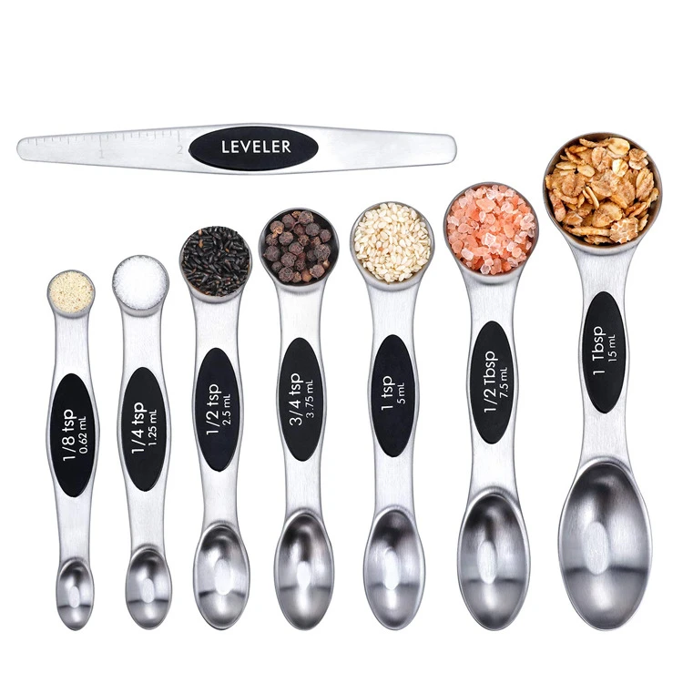 8pcs Measurement for Dry and Liquid Ingredients Magnetic Stainless Steel Double Head Measuring Spoons Set