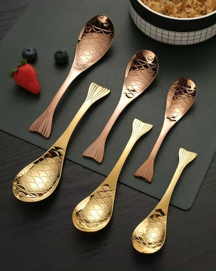 Silver Fish Spoon 304 Stainless Steel Asian Soup Spoon Short Handle Spoon for Dessert Coffee