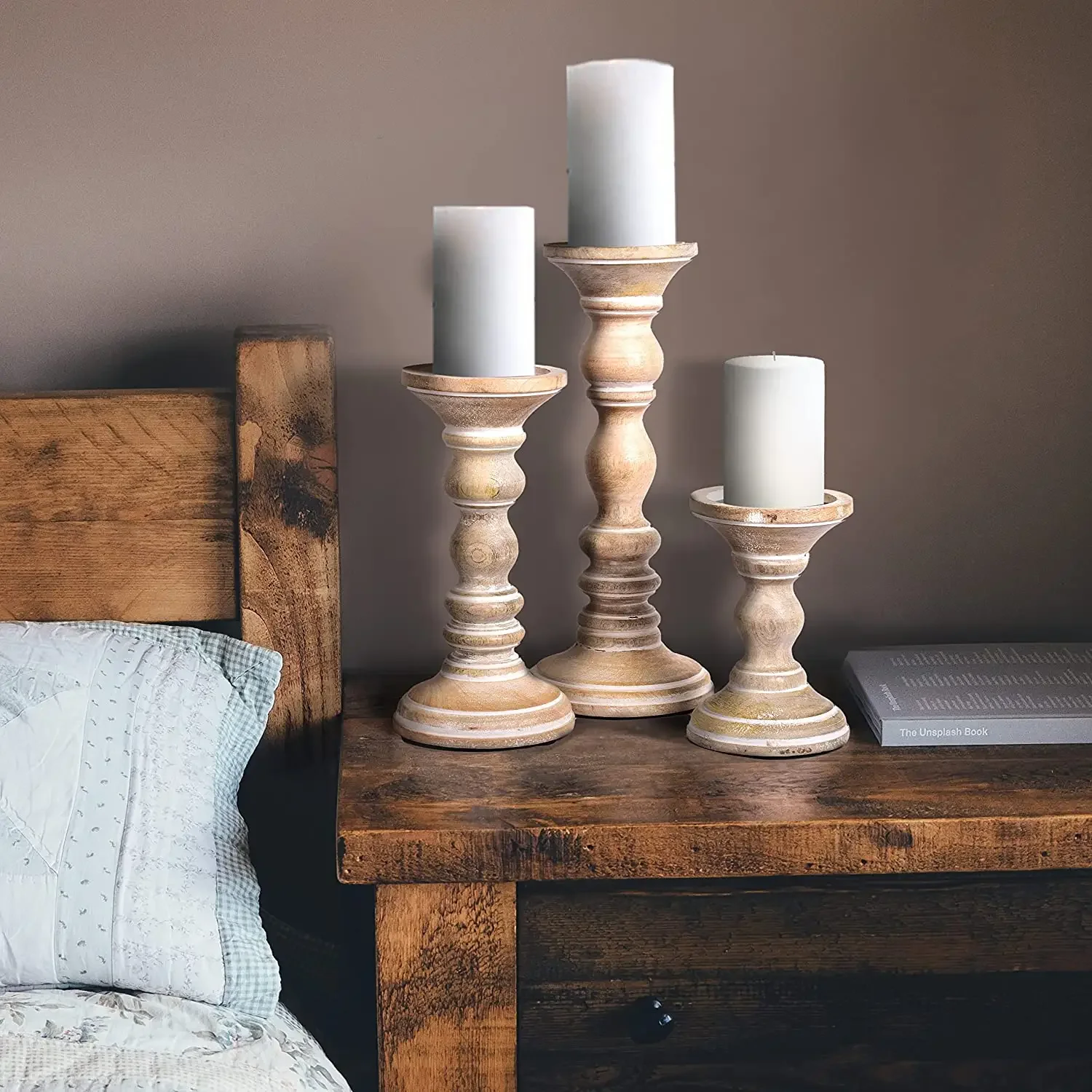 Antique Farmhouse Wood Candle Holder Distressed Carving Candle Holder Set Christmas Distressed Wood Candle Holders Europe Style