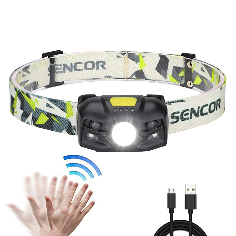 New Arrival high quality USB rechargeable headlamp Popular motion sensor headlamp emergency LED head lamp camping equipment