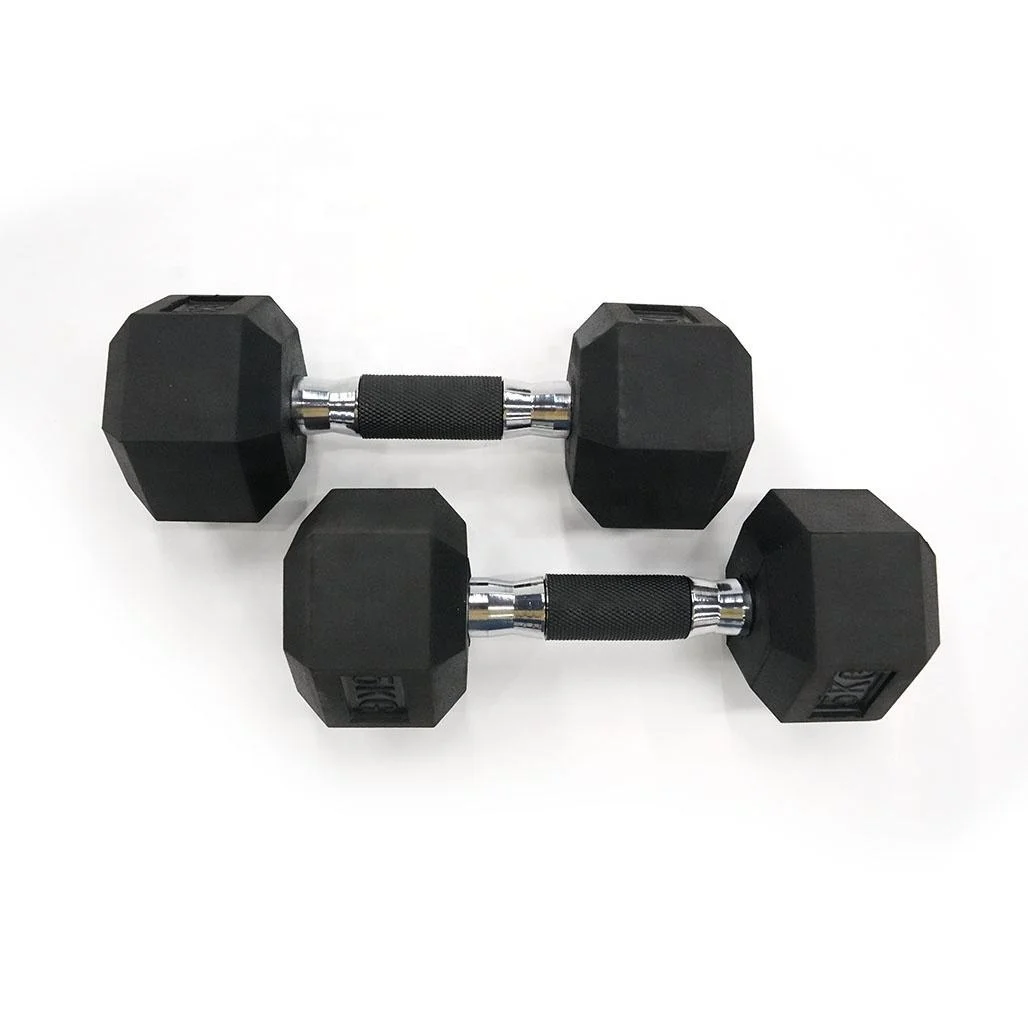 1kg-50kg HEX Rubber Dumbbell With Rubber Handle, Hand Weight With Anti-Slip For Strength Training