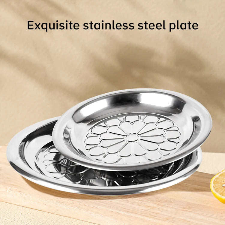 Hot Sale Eco Friendly Metal Catering Mirror Serving Tray Round Food Tray Stainless Steel Round Tray