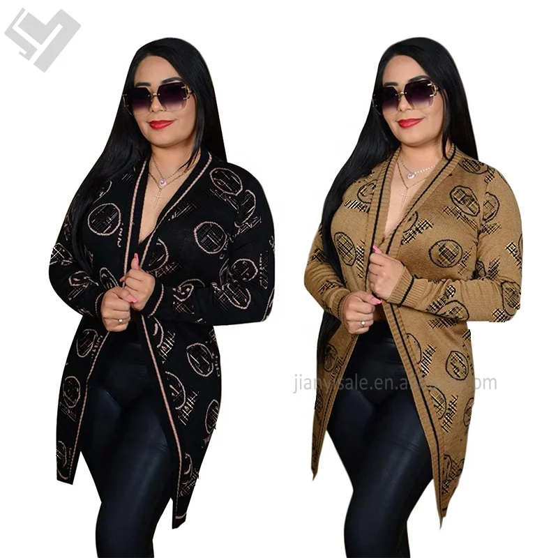 2024 Fall Winter Designer Women Luxury Clothes Famous Brand Long Sleeve Knitting Cardigan Ladies Thick Sweater Long Coats