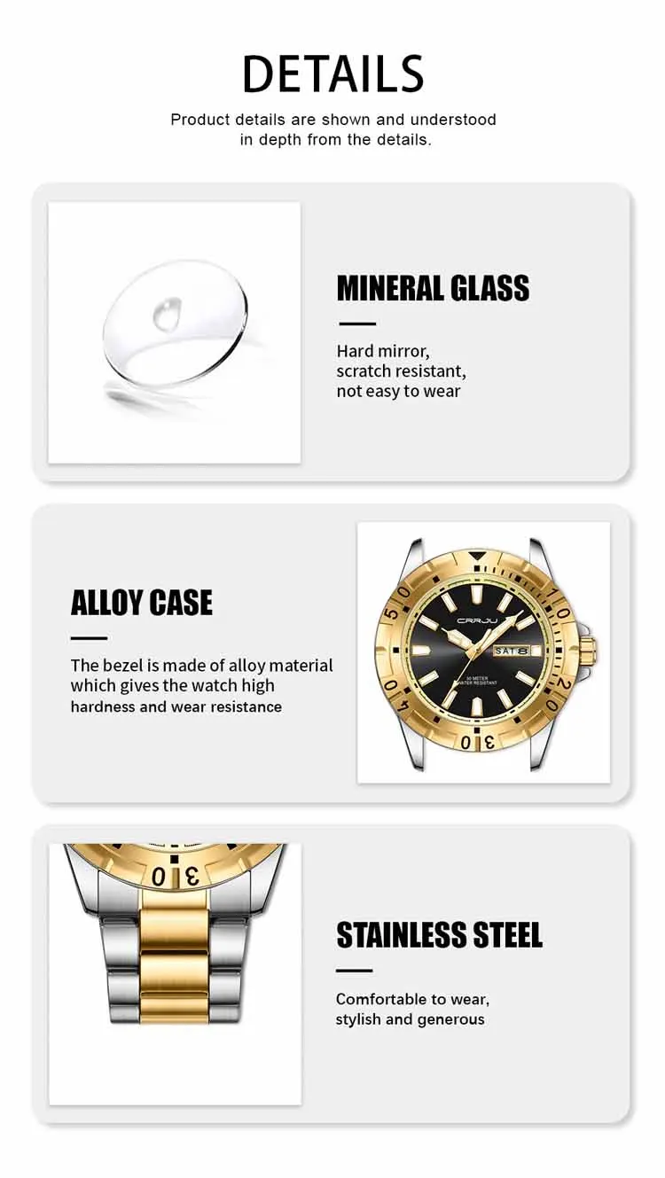CRRJU 5028 fashion custom brand men quartz watch best Steel Strap waterproof week display advertising business watch supplier