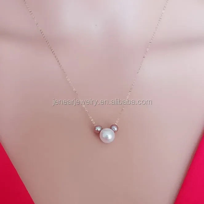 Genuine 18K gold chain necklace jewelry for women natural fresh water pearl cute mouse shape gold AU750 pendant necklace