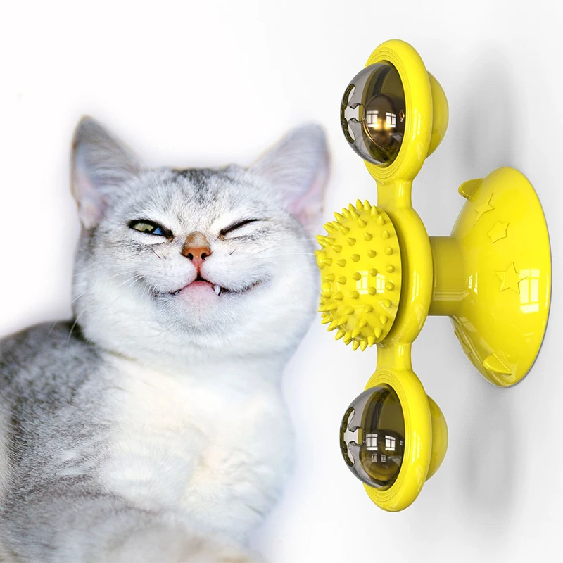 
grooming rubber molar cat pet toy windmill catnip bell toy for kitten 