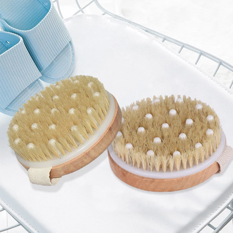 
Round Scrubber Exfoliator Natural Bath Shower Massage Brush For Cellulite Custom Logo Wooden Dry Body Brush With Massage Nodes 