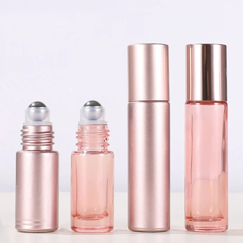 10ml Empty Cosmetic Packaging Rose Gold Roll On Bottle Skin Care Essential Oil Pink Glass Roller Perfume Bottle