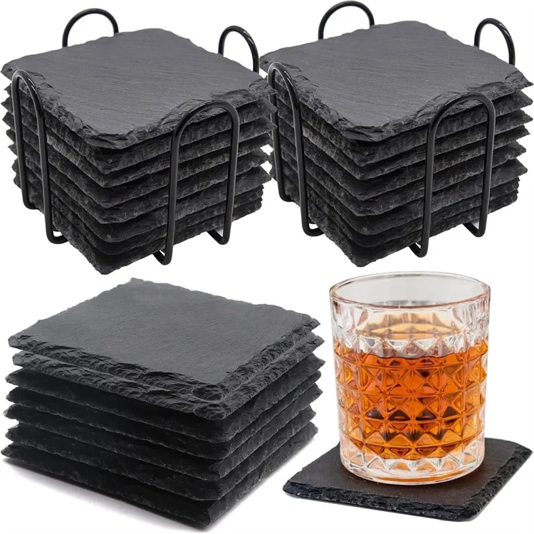Hot Sale Natural And Environmentally Friendly Insulation Round Slate Coasters For Drink Blank Slate Coaster