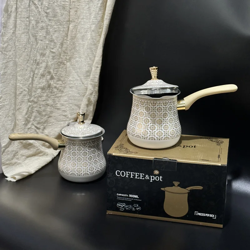 Luxury Stainless Steel Milk Pot with Cover Arabic Turkish Moka Coffee Pot for Cooking and Serving Chocolate Butter Milk Cup