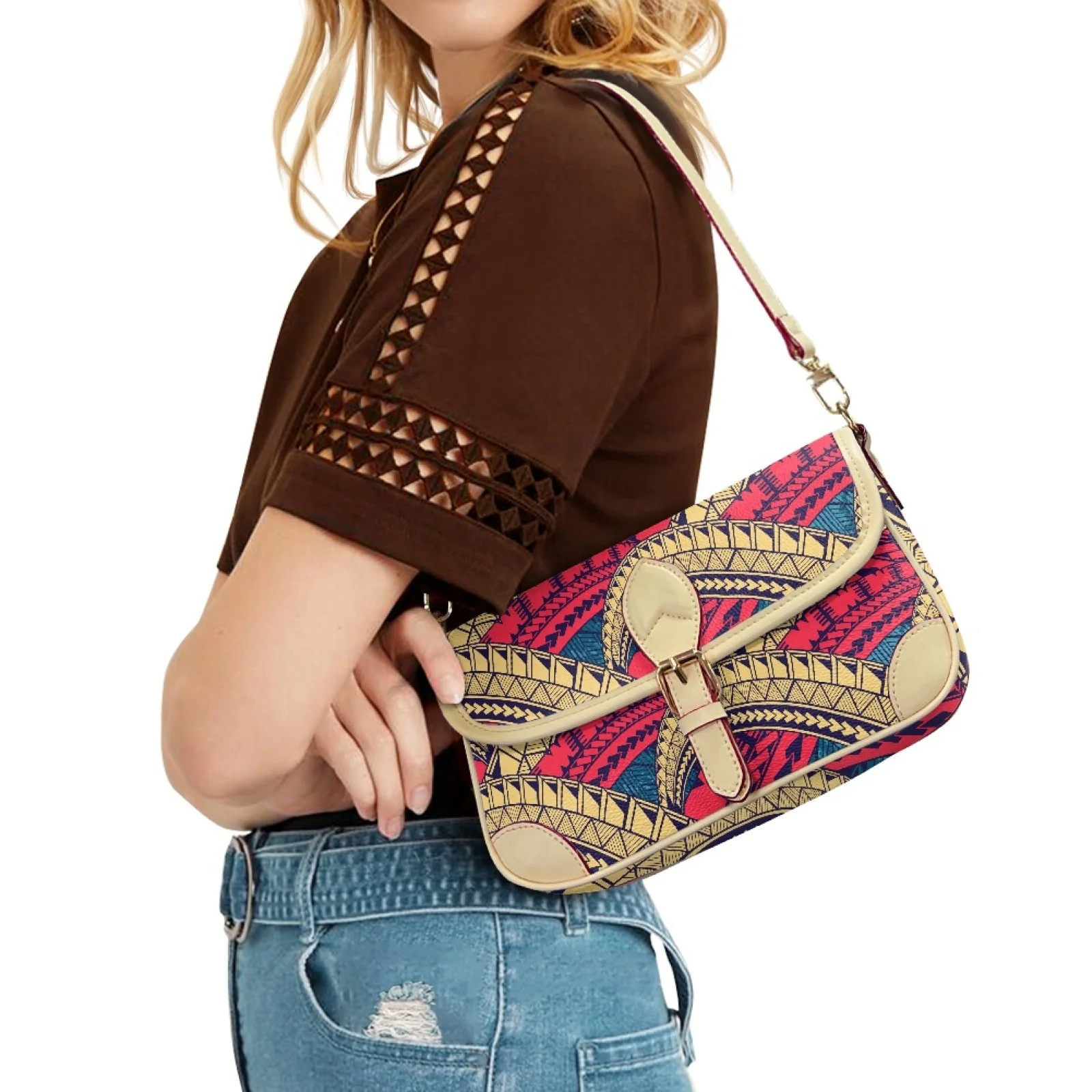 High Quality Leather Purple Bags Women Handbags Ladies Female Wholesale Waterproof Polynesian Tribal Custom Design Shoulder Bag