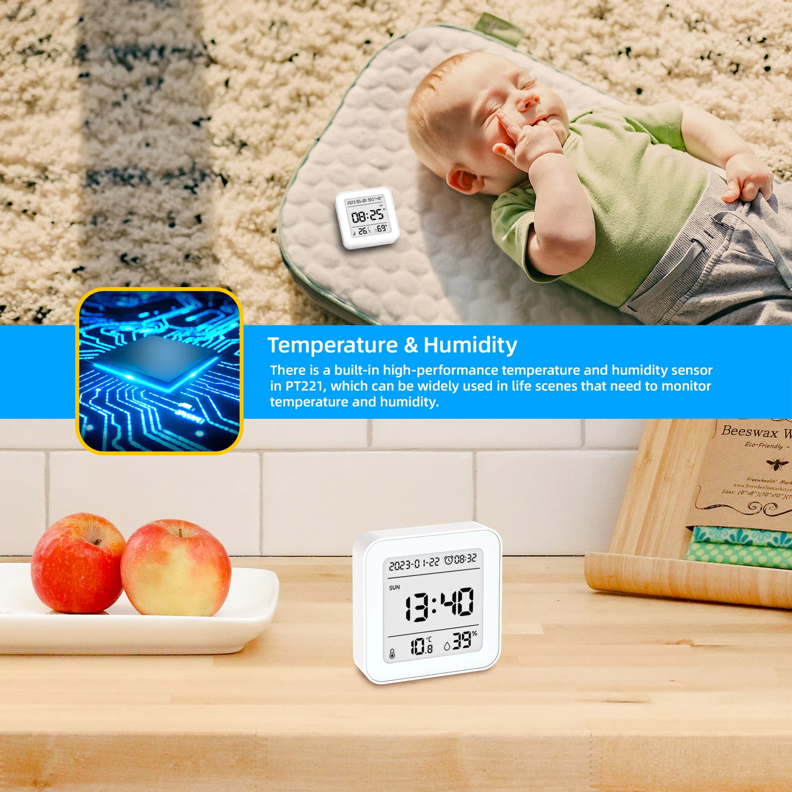 New Digital Hygrometer Room Thermometer Thermohygrometer Clock  Humidity Gauge Meter Indoor Temperature Sensor Meter