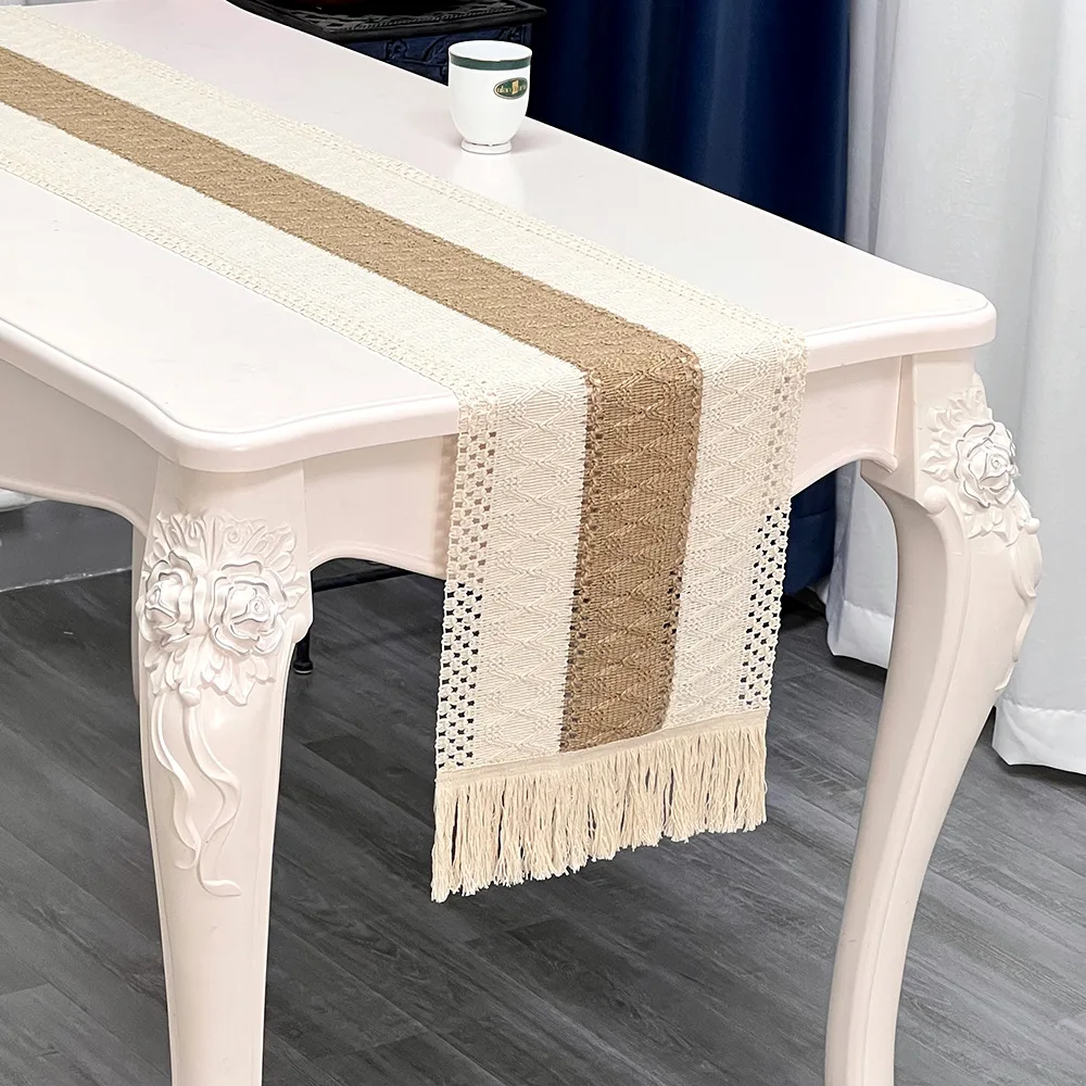 Banquet Cotton Linen Fringe Table Runner Woven Luxury Macrame Table Runner Wedding
