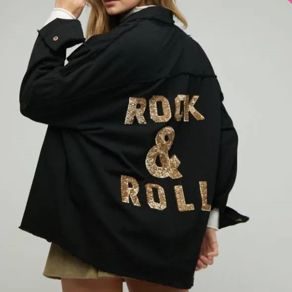 Women Glitter Sequin Long Sleeve Denim Rock And Roll Jacket For Women