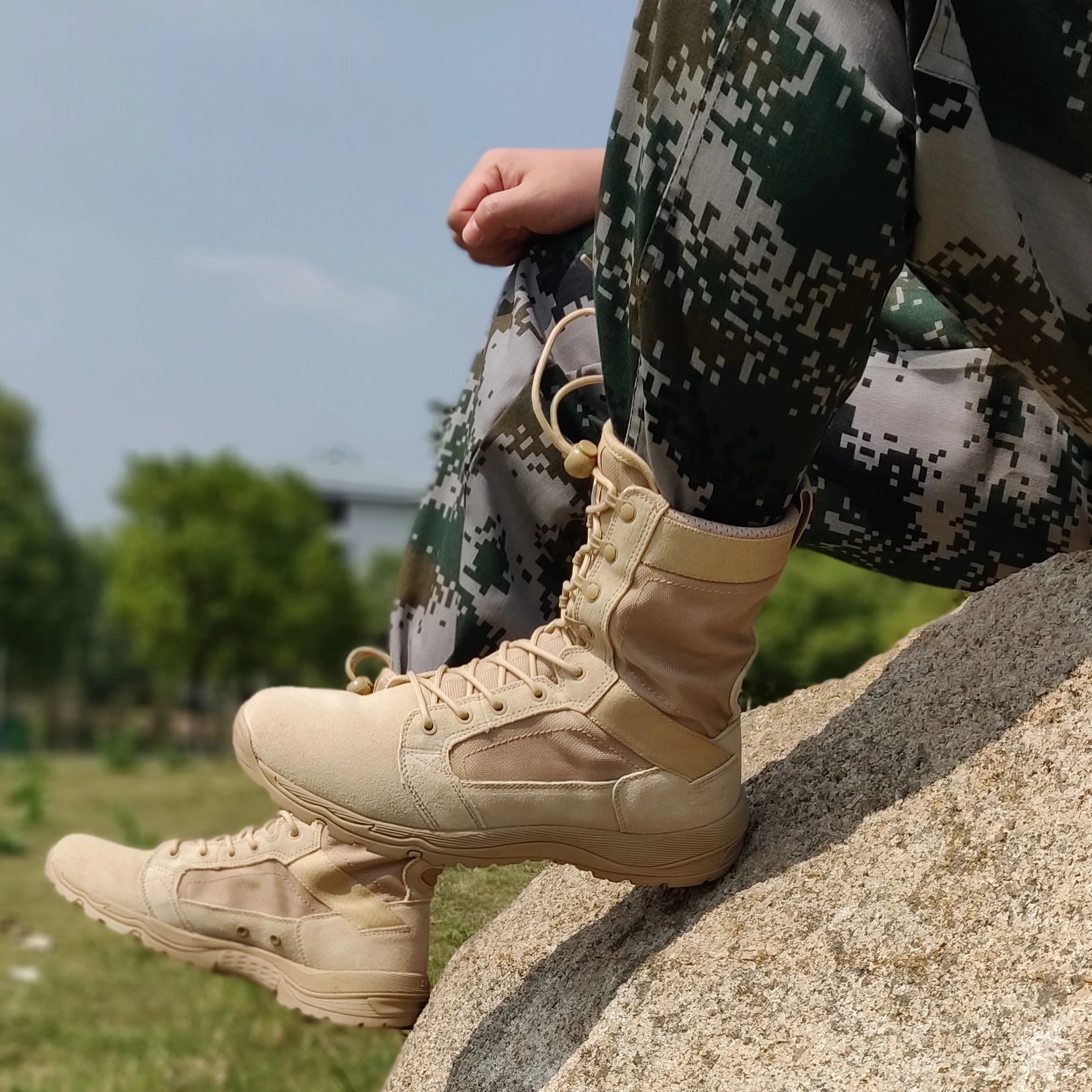 black sand color leather outdoor military army police walking hunting men combat tactical boots