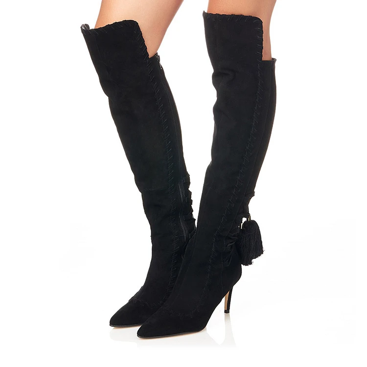 fashion Asymmetric design suede leather pointed toe high heel thigh high boots for ladies women knee high boots