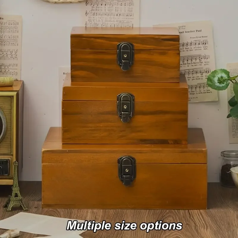 Wooden storage box retro lockable desktop storage solid wood documents miscellaneous storage jewelry box