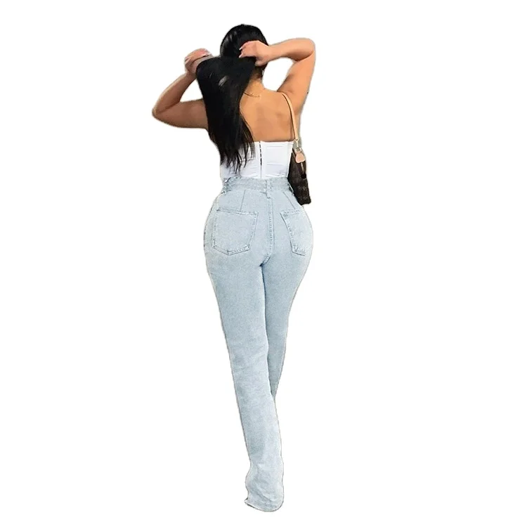 
Highwaist Jeans 2021 New Fashion Denim High Street Split Loose Straight Jeans Spring Trousers for Women ladies 