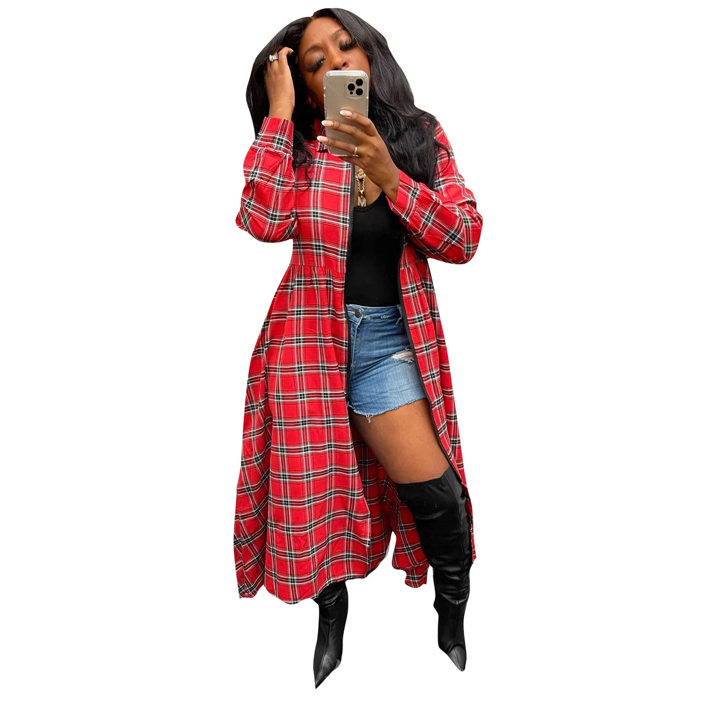 Fashionable Street Wear Loose Long Plaid Coats long jacket women fall clothes long coat for women plaid jacket