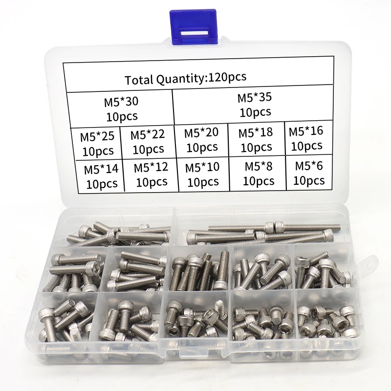 Box M5 Hex Socket Pan Head Screws and Nuts Set Metal Machine Screws Kit Screws assortment Kit