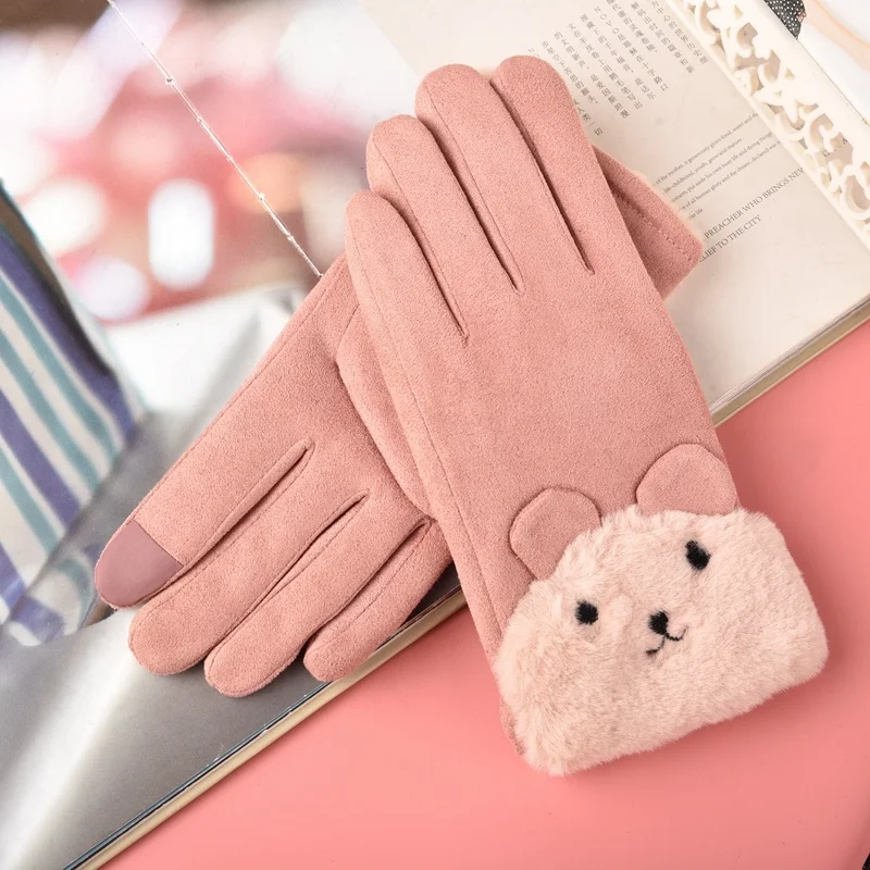 Необычные перчатки, индивидуальные перчатки, однотонные замшевые милые женские перчатки со смайликом