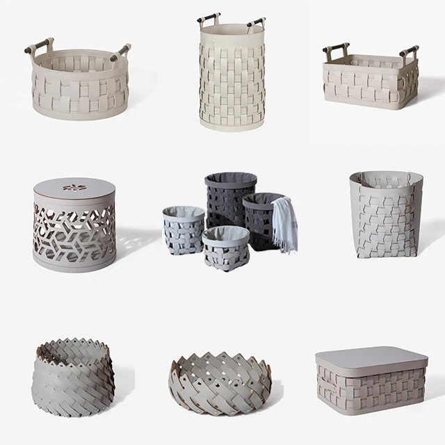 Wholesale custom PU or real cow Leather woven Storage box Basket with handle Organizer Home Decor clothing storage containers