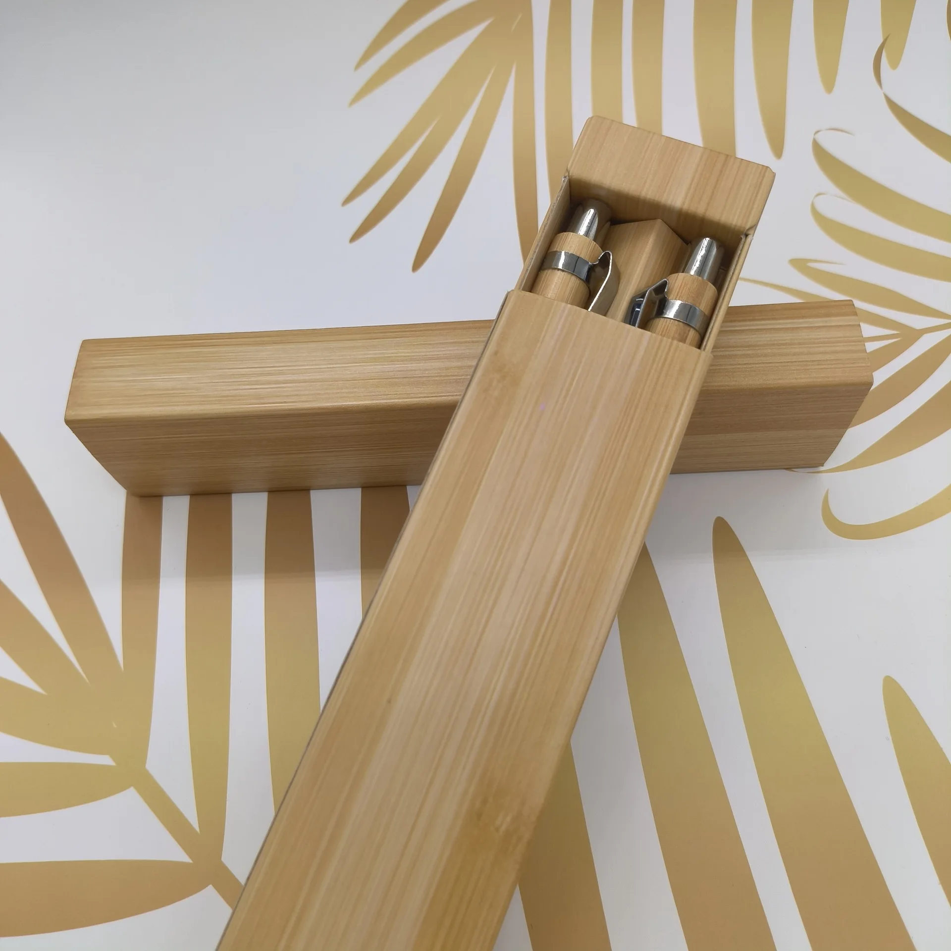 Popular hot metal hook bamboo wood pole touch ballpoint pen Bamboo pen set logo printable for promotion or gift